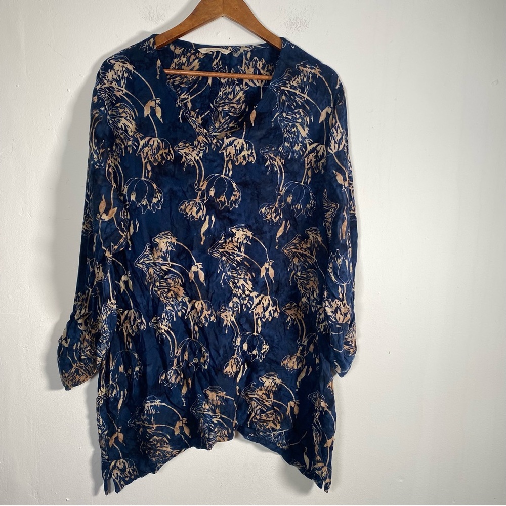 Soft Surroundings Blue Floral Print Rayon Blouse Women’s XL Boho Tunic Top - Picture 2 of 9